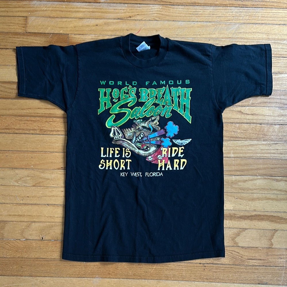 Hogs Breath Saloon- Key West Black and Green Short Sleeve Tee Size Large